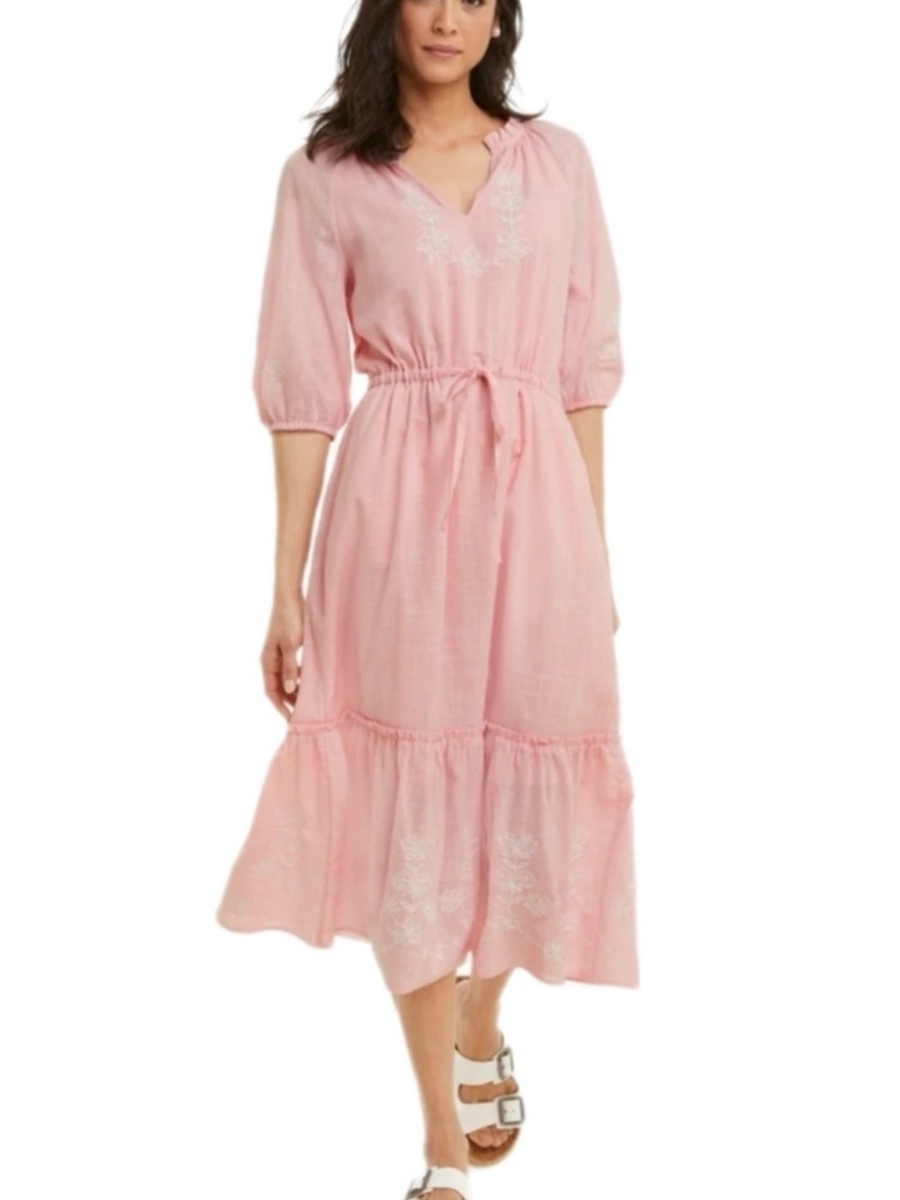 Draper James Pink Embroidered Midi Dress